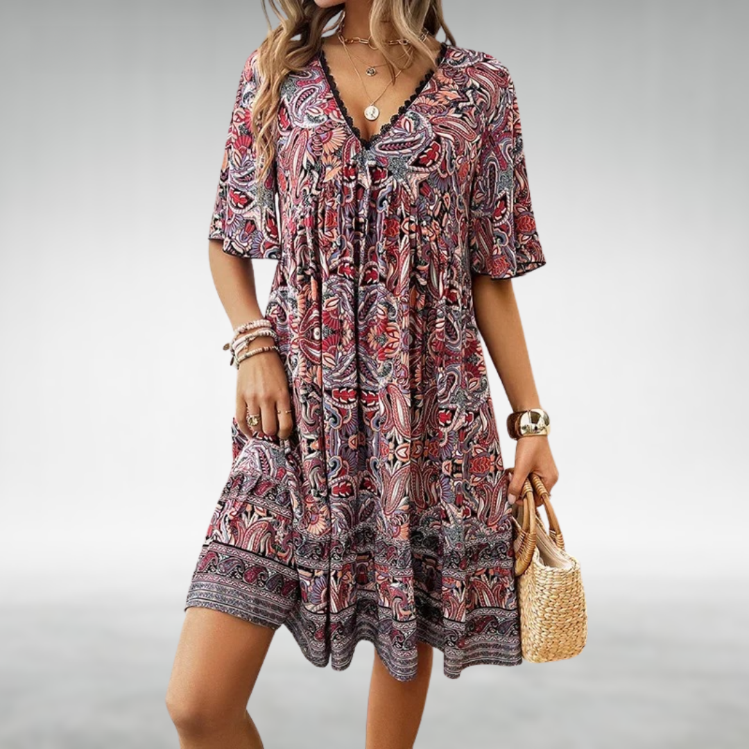 Adriana - Summer Boho Paisley Print Mini Dress
