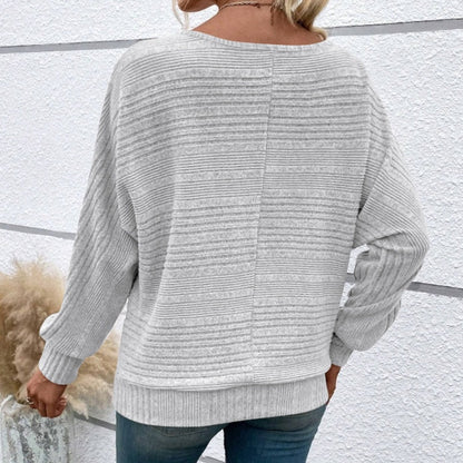 Solid Round-Neck Striped Long-Sleeve Top