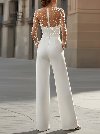 Araminta | Pearl-Embellished White Jumpsuit