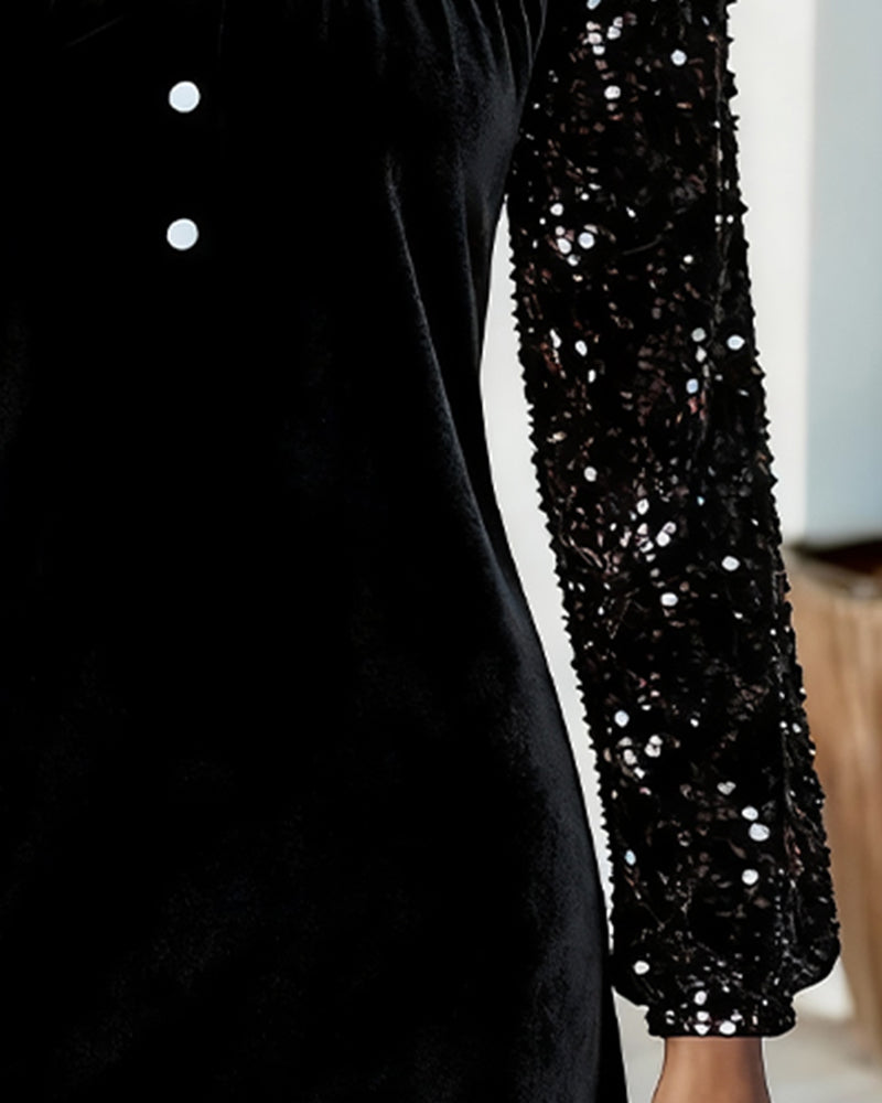 Karolina | Dress with Velvet Shine and Sequin Sleeves