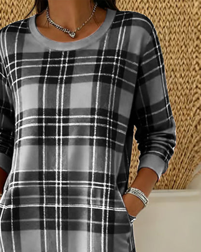 Dress Long Sleeve Checkered Sweatshirt