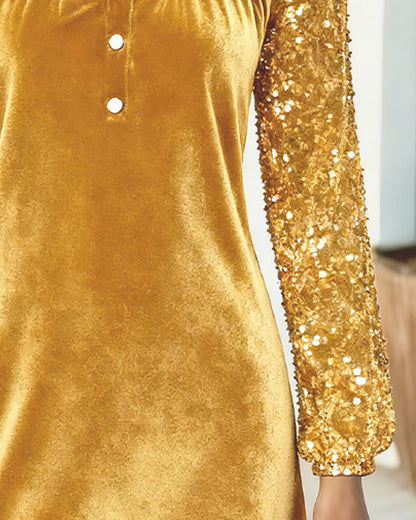 Karolina | Dress with Velvet Shine and Sequin Sleeves