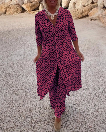 2-piece women's tunic and pants set with geometric print - stylish tunic & pants for for the summer