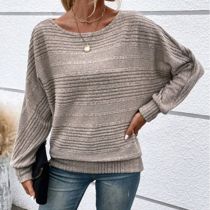 Solid Round-Neck Striped Long-Sleeve Top