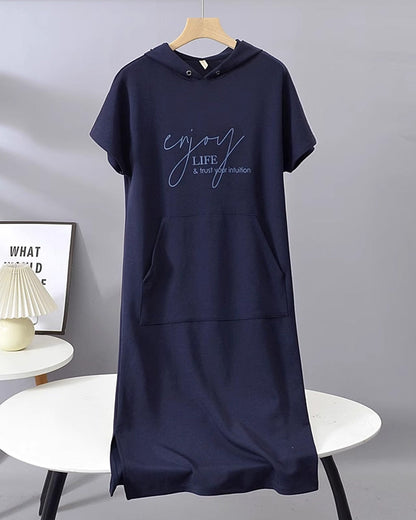 Parker - Casual Letter Print Hooded Pullover Dress