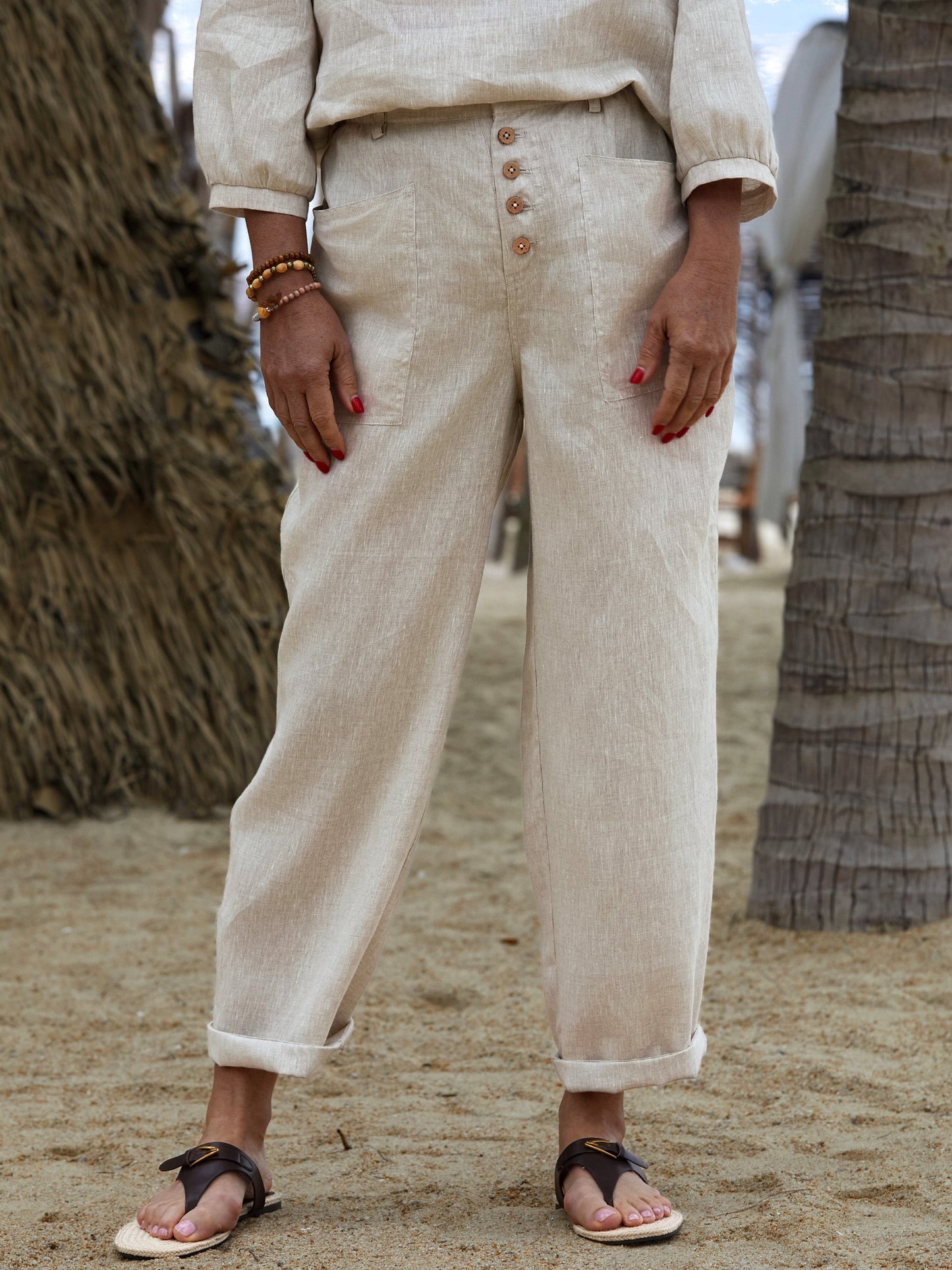 Lorena | Button Detail Wide-Leg Trousers