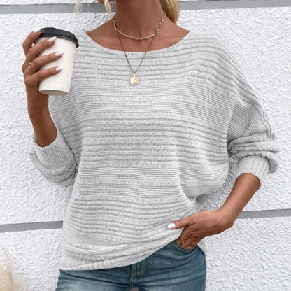 Solid Round-Neck Striped Long-Sleeve Top
