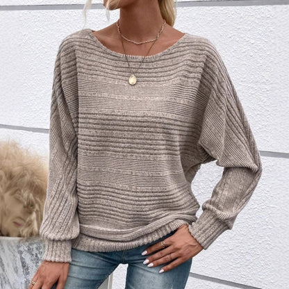 Solid Round-Neck Striped Long-Sleeve Top