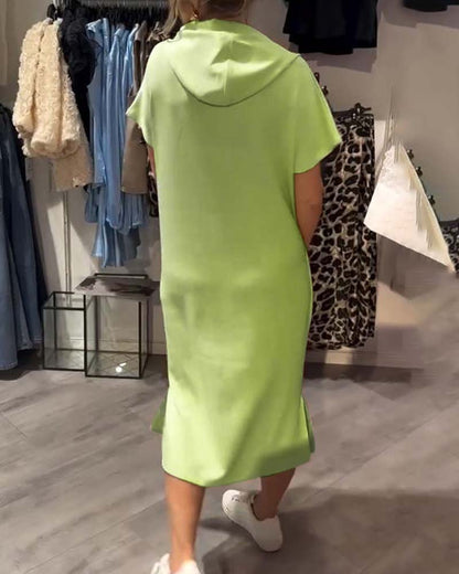 Parker - Casual Letter Print Hooded Pullover Dress