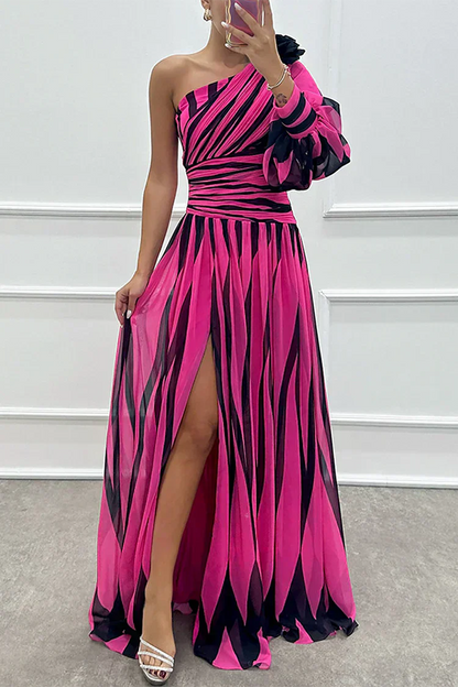 Shiloh - Chic Striped One-Shoulder Maxi Dress