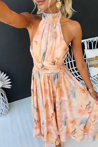 Halter Neck Maxi Dress - Printed Design