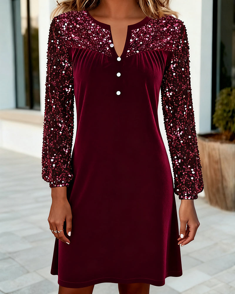 Karolina | Dress with Velvet Shine and Sequin Sleeves