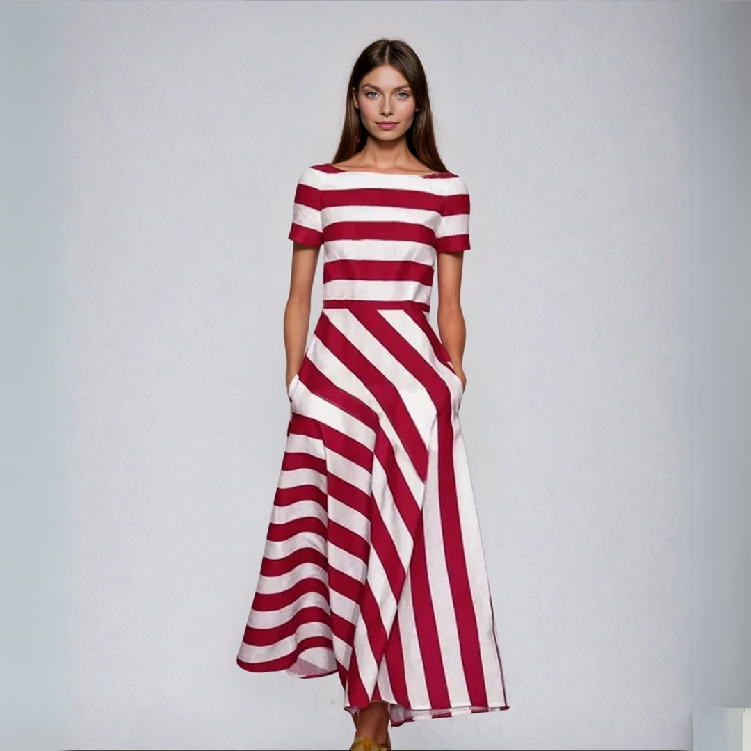 Natalia – Long Lace Dress for Women, Handmade with Stripes