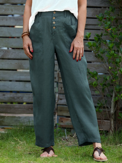 Lorena | Button Detail Wide-Leg Trousers