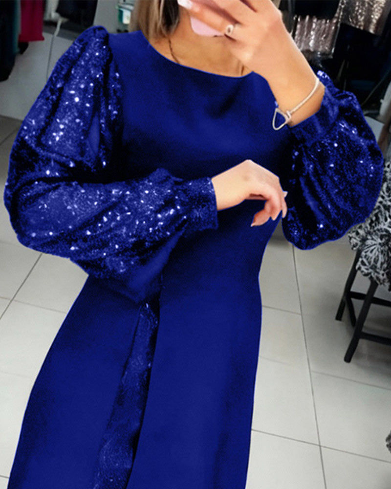 Liliana | Elegant Dress with Puffy Sleeves and Patchwork Details