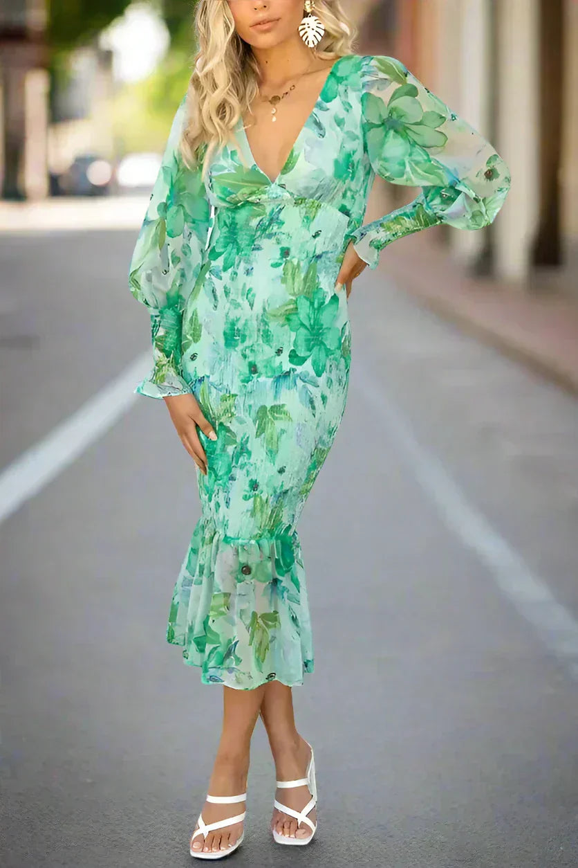 Melissa - Midi Dress with Floral Ruffles