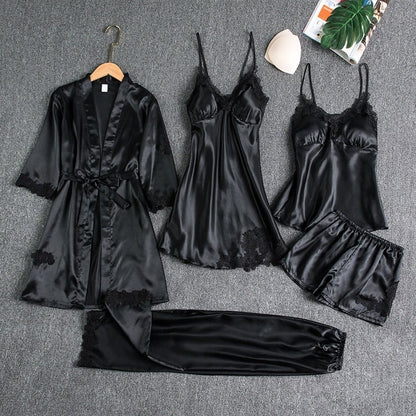 Rebecca | 5-Piece Silk Lace Nightwear Set
