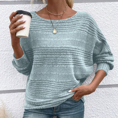 Solid Round-Neck Striped Long-Sleeve Top