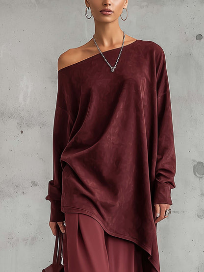 Burgundy Faux Suede One Shoulder Maxi Dress With Asymmetric Hem