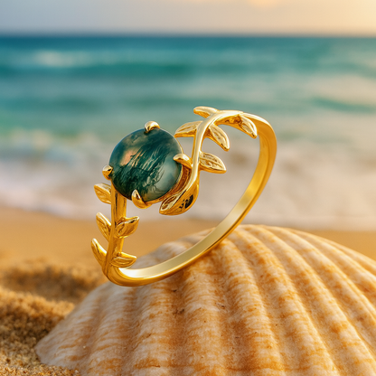 Emerald Breeze Leaf Ring