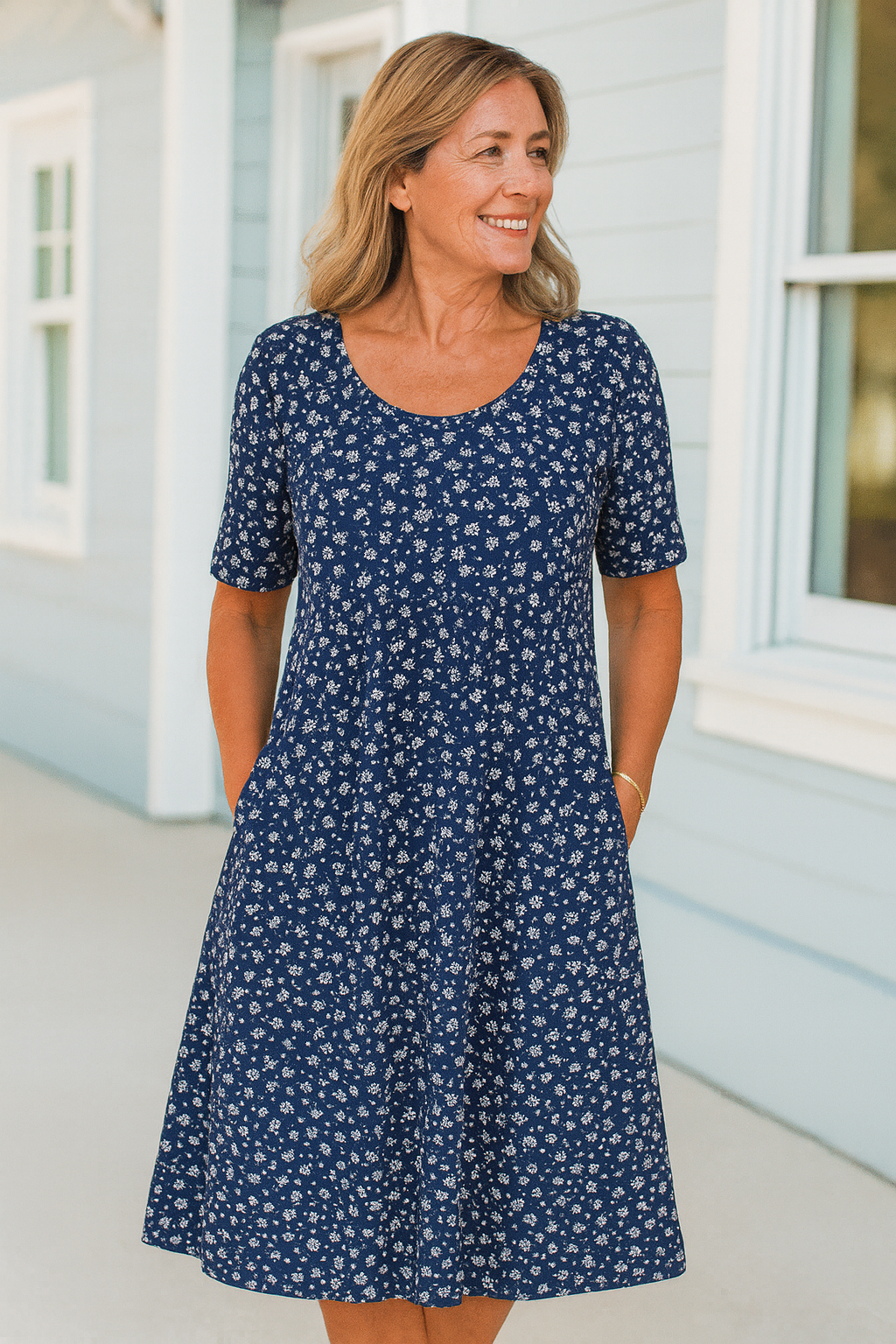 Leanne | Effortless Floral Midi Dress - Covers Upper Arms & Tummy