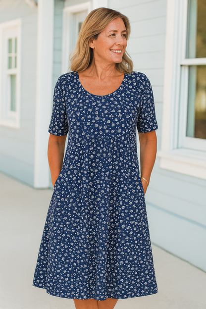 Leanne | Effortless Floral Midi Dress - Covers Upper Arms & Tummy