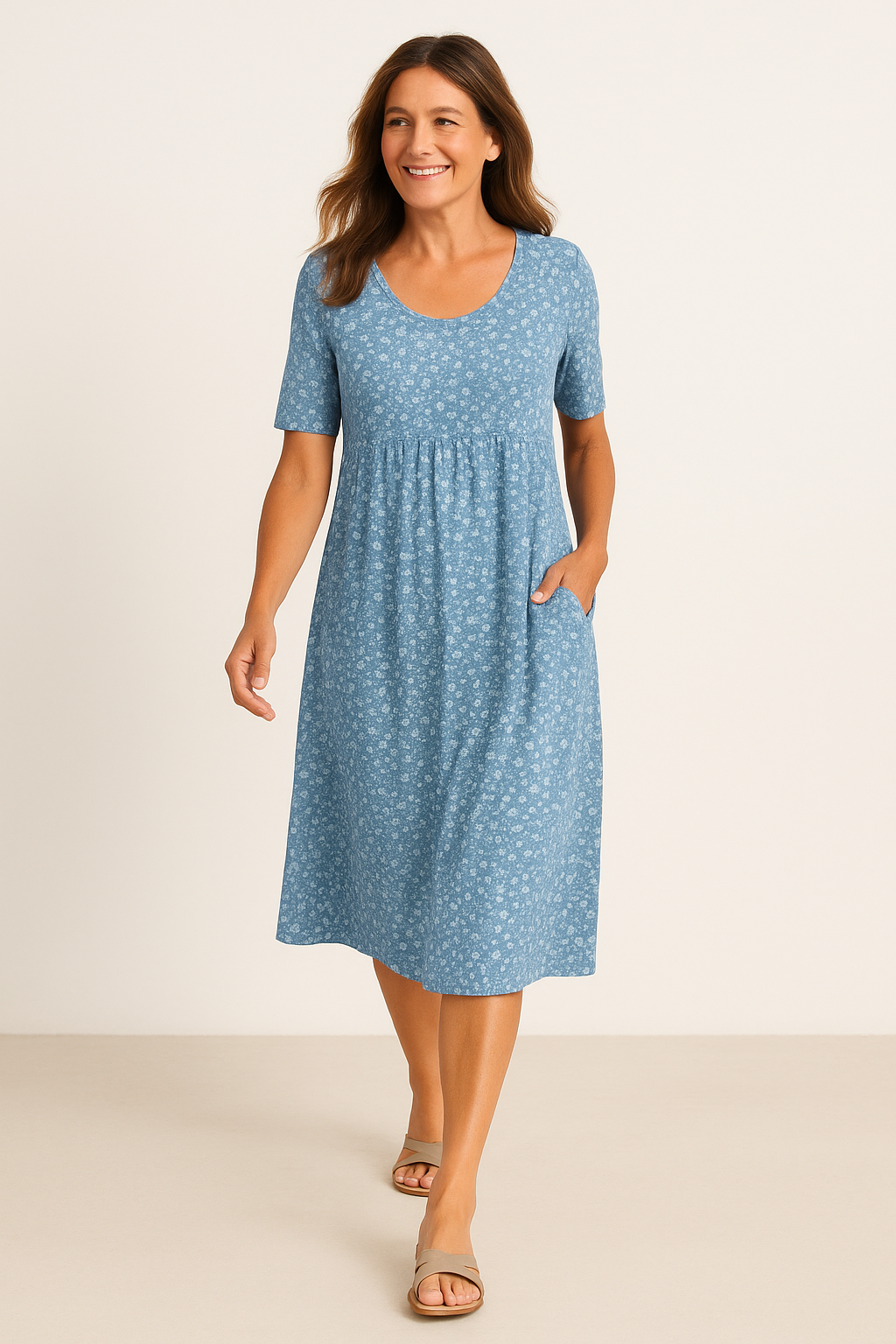Leanne | Effortless Floral Midi Dress - Covers Upper Arms & Tummy