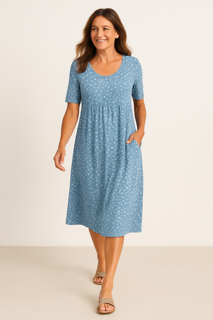 Leanne | Effortless Floral Midi Dress - Covers Upper Arms & Tummy