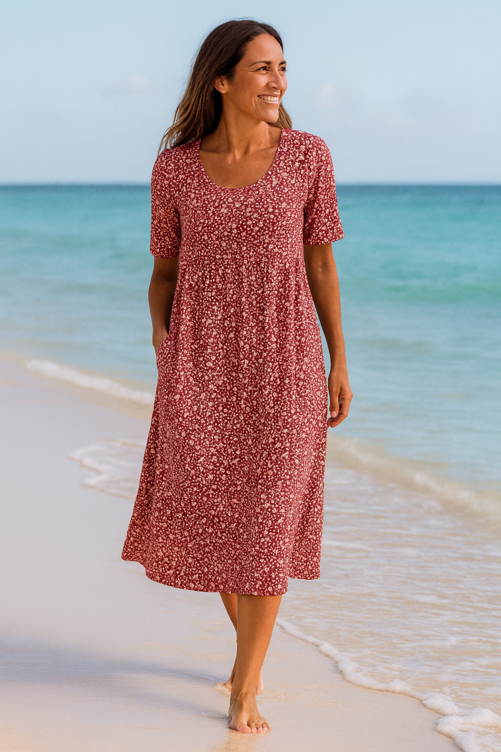 Leanne | Effortless Floral Midi Dress - Covers Upper Arms & Tummy