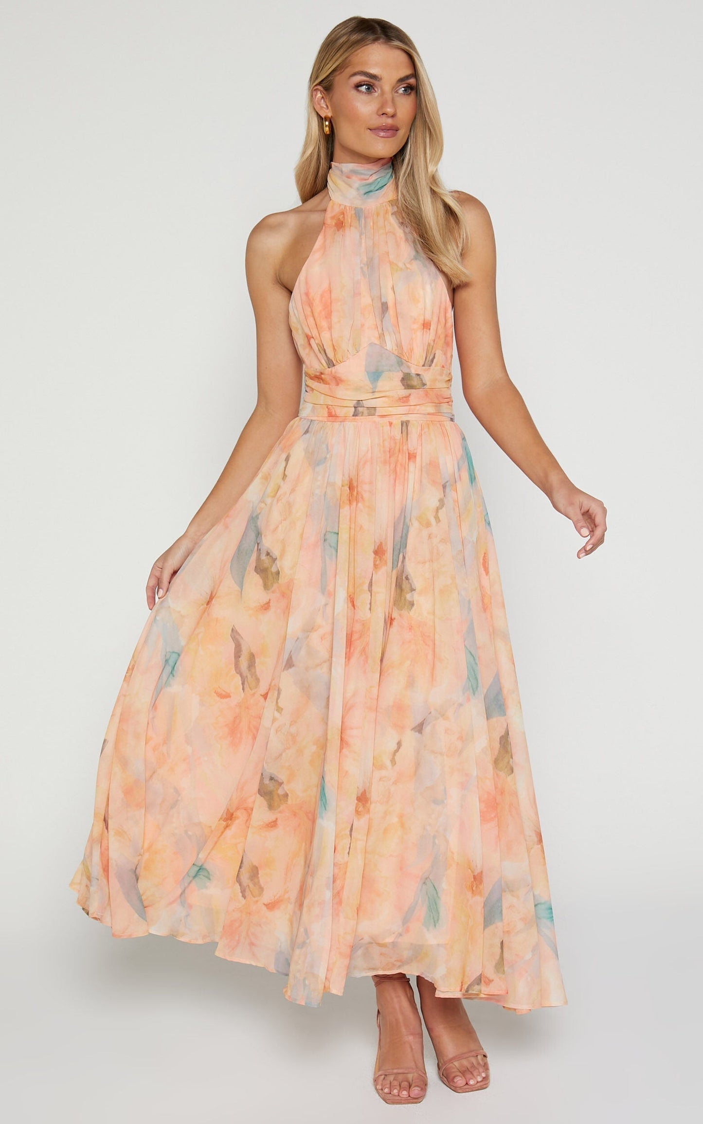 Artistic Peach | Halterneck Maxi Dress