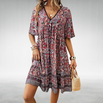 Adriana - Summer Boho Paisley Print Mini Dress