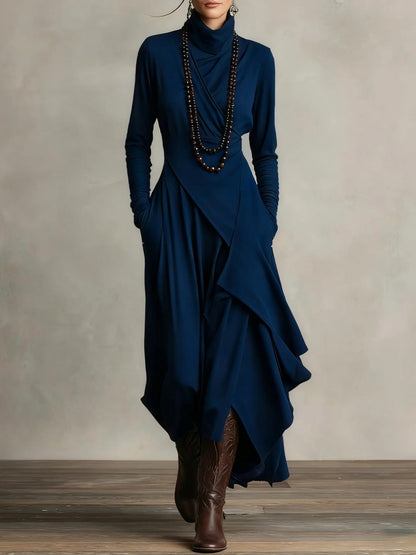 Natalia | Asymmetrical Knit Maxi Dress with Turtleneck