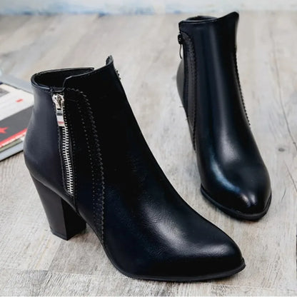Aria - New High Heel Ankle Boots with Double Zipper