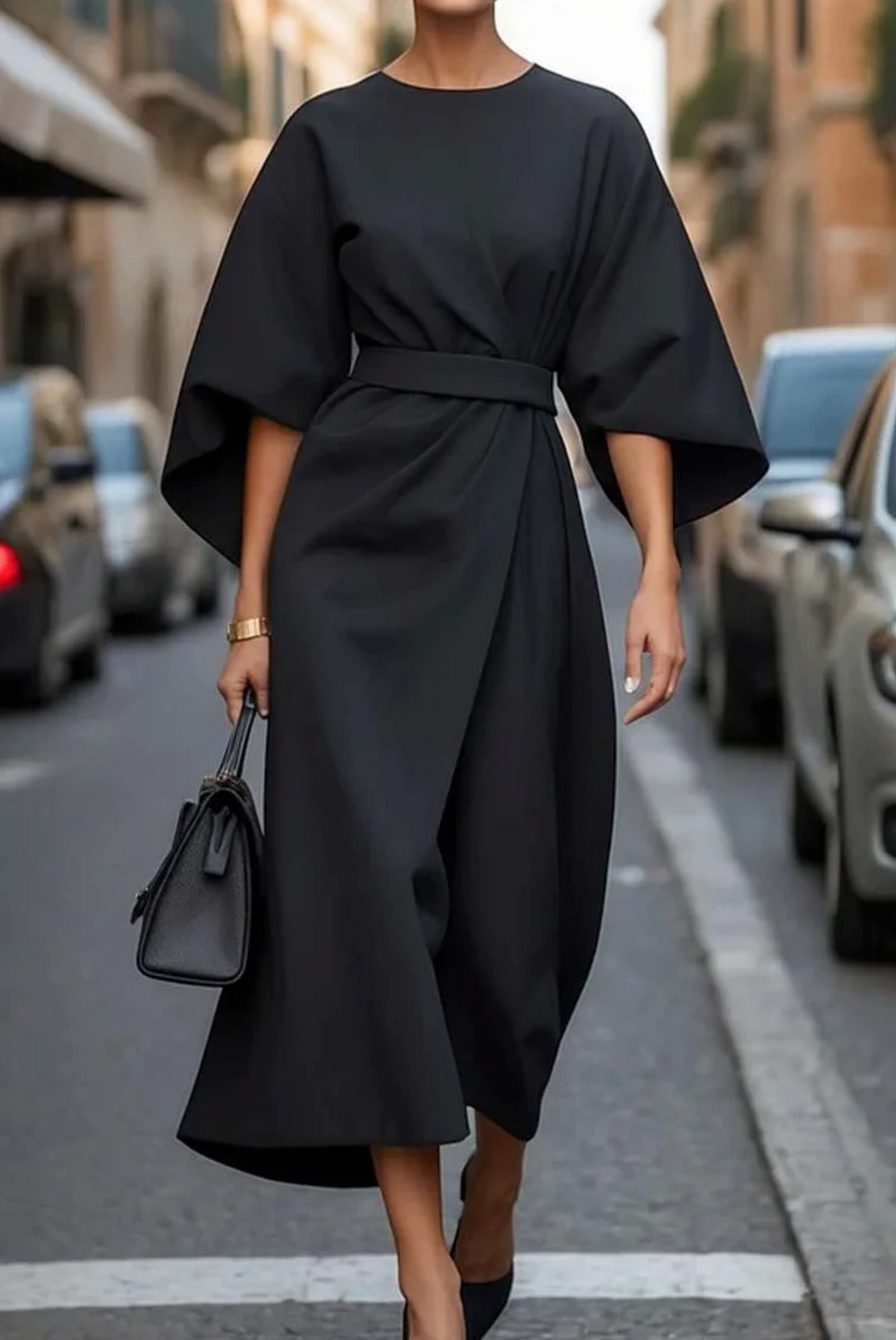 Sophia – Elegant Midi Dress for Women with Puff Sleeves