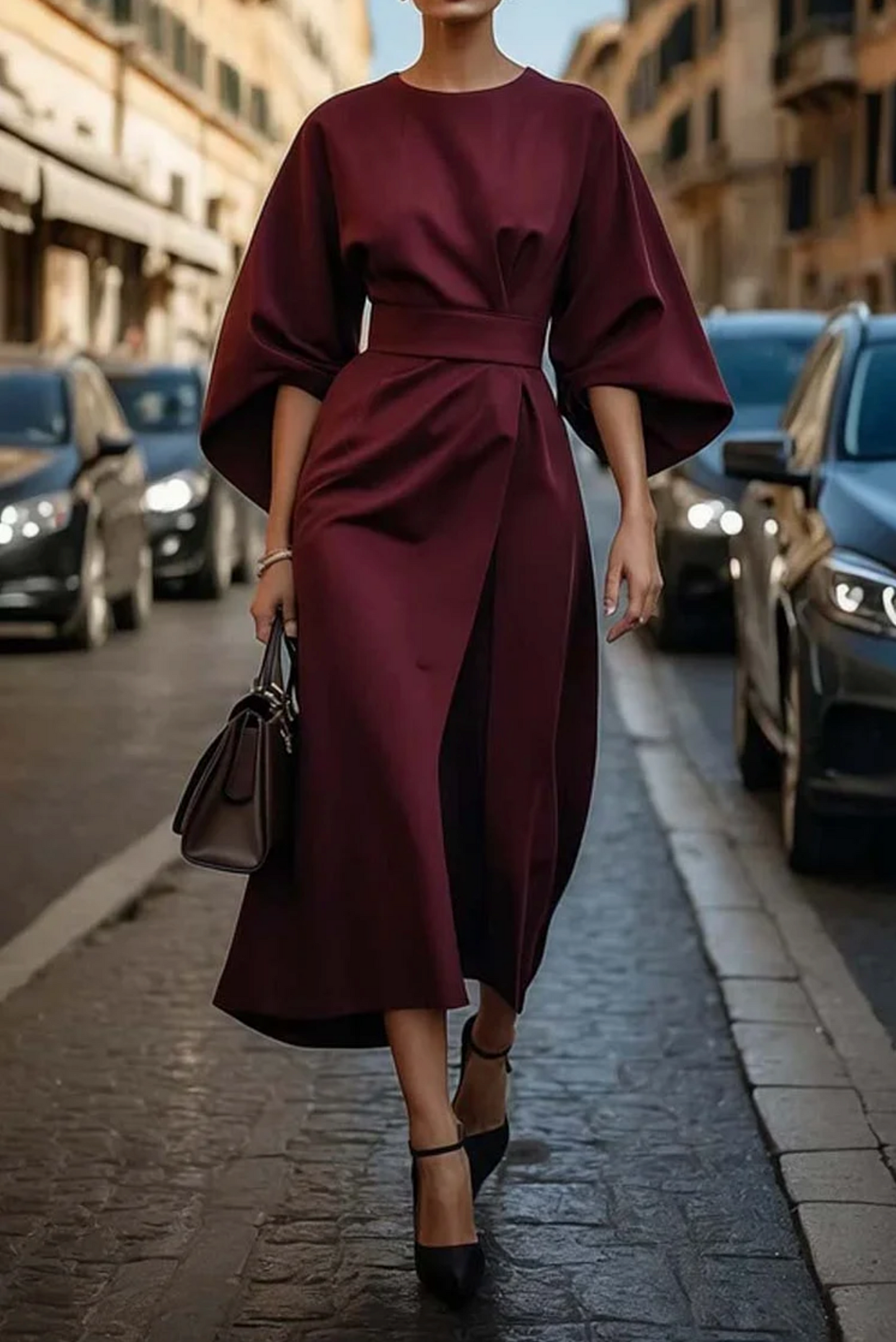 Sophia – Elegant Midi Dress for Women with Puff Sleeves