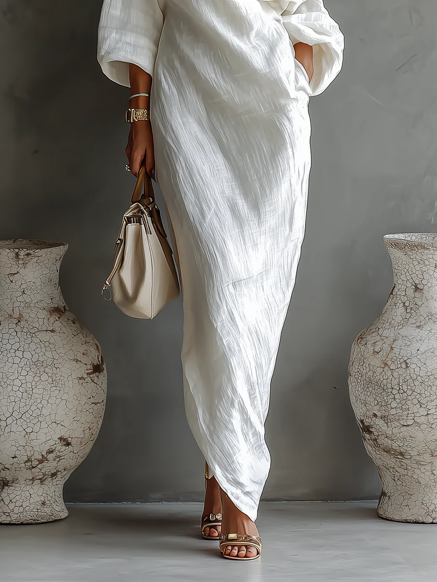 White One-shoulder Flowing Elegant Maxi Dress