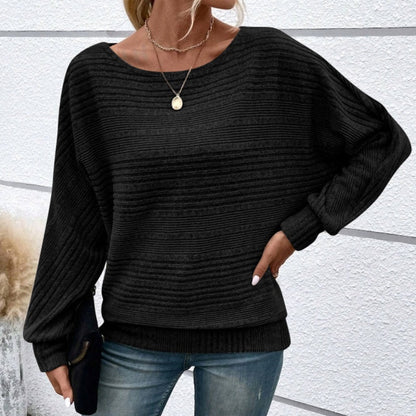 Solid Round-Neck Striped Long-Sleeve Top