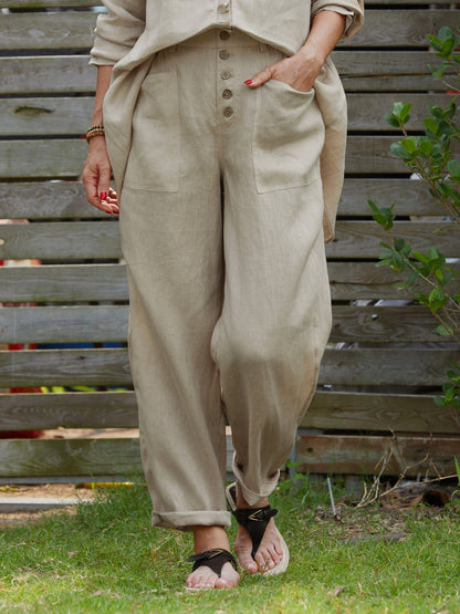 Lorena | Button Detail Wide-Leg Trousers