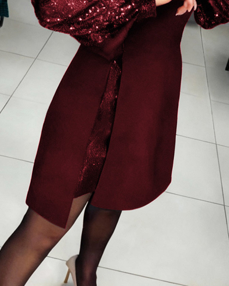 Liliana | Elegant Dress with Puffy Sleeves and Patchwork Details