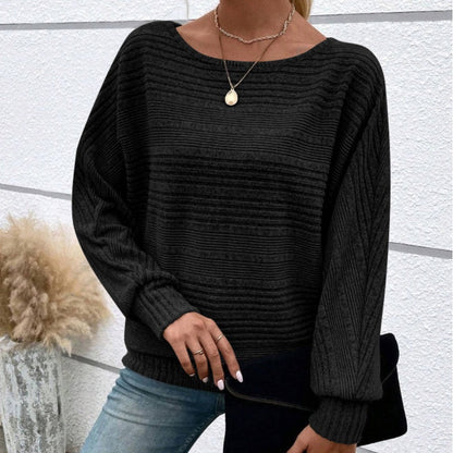 Solid Round-Neck Striped Long-Sleeve Top