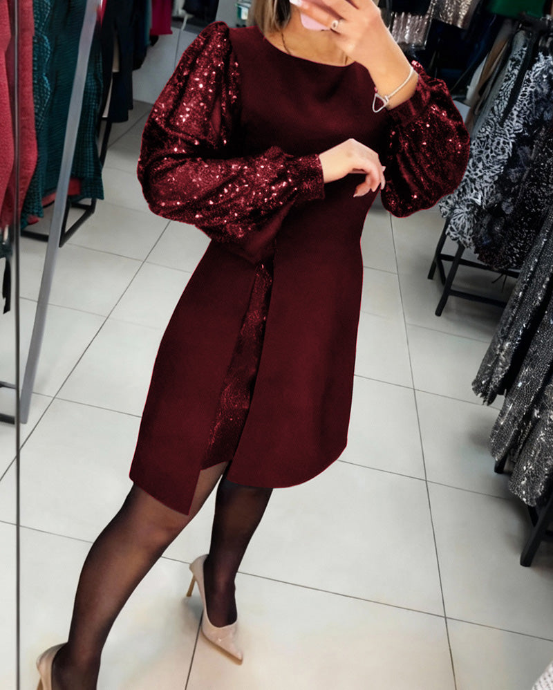 Liliana | Elegant Dress with Puffy Sleeves and Patchwork Details