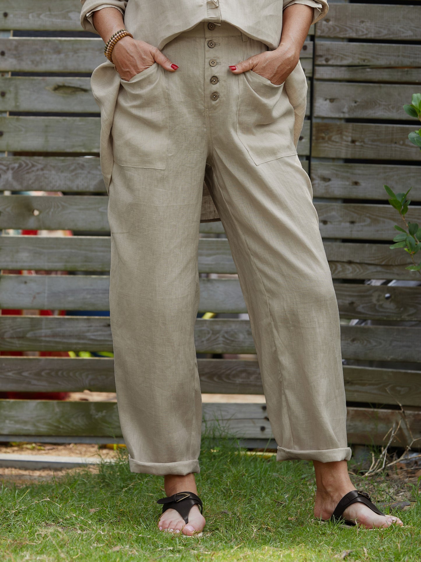 Lorena | Button Detail Wide-Leg Trousers