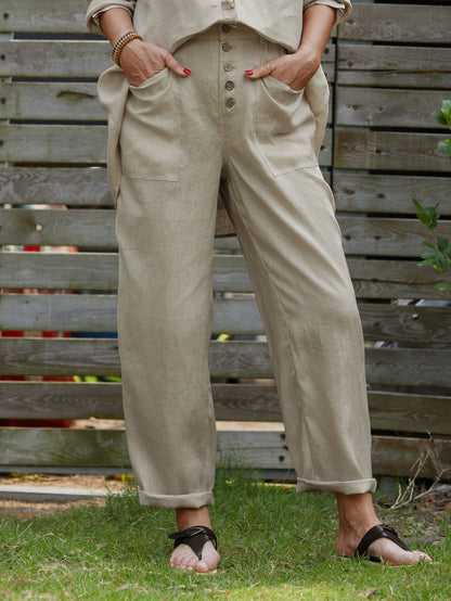 Lorena | Button Detail Wide-Leg Trousers