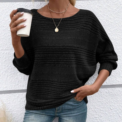 Solid Round-Neck Striped Long-Sleeve Top