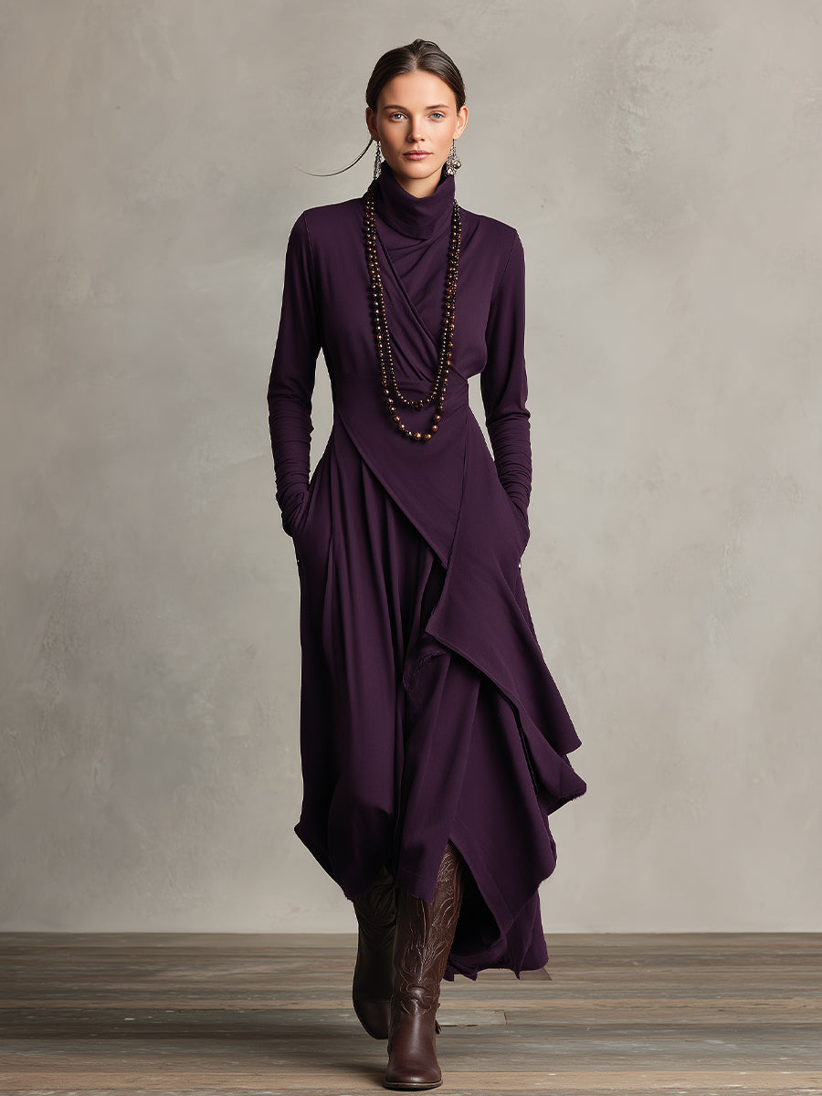 Natalia | Asymmetrical Knit Maxi Dress with Turtleneck