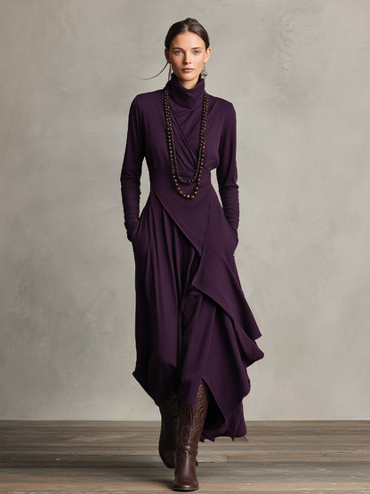 Natalia | Asymmetrical Knit Maxi Dress with Turtleneck