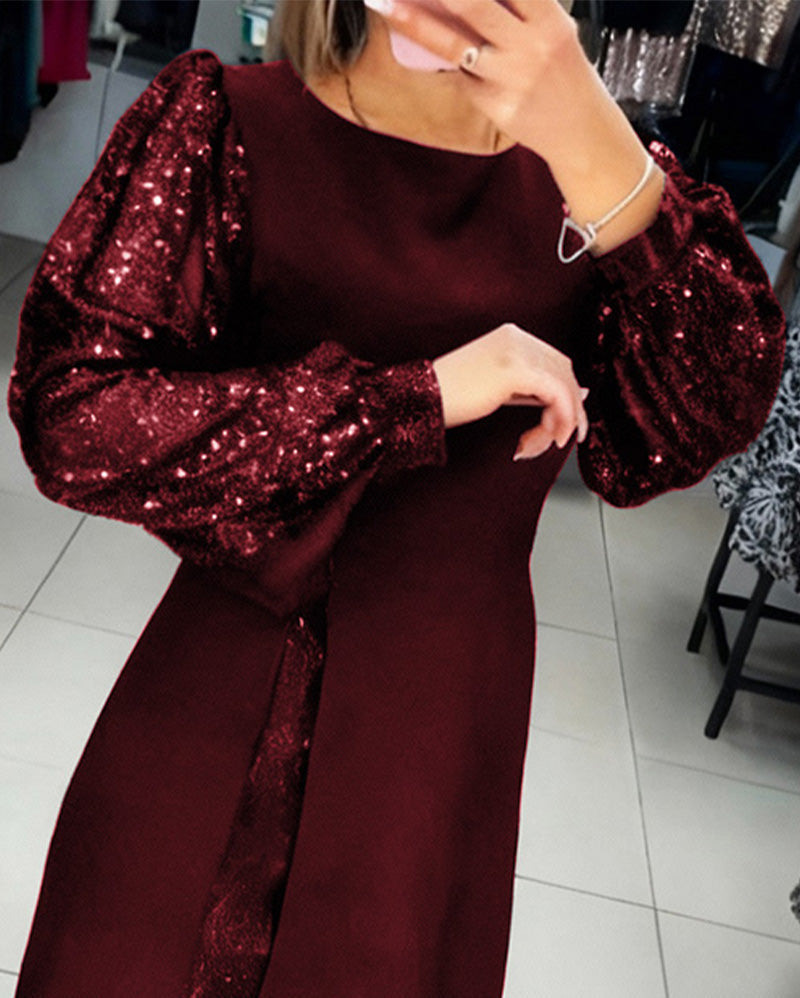 Liliana | Elegant Dress with Puffy Sleeves and Patchwork Details