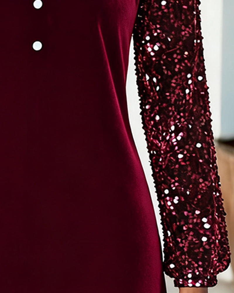 Karolina | Dress with Velvet Shine and Sequin Sleeves