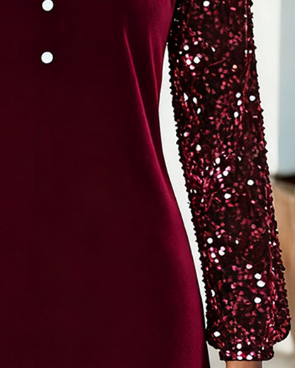 Karolina | Dress with Velvet Shine and Sequin Sleeves