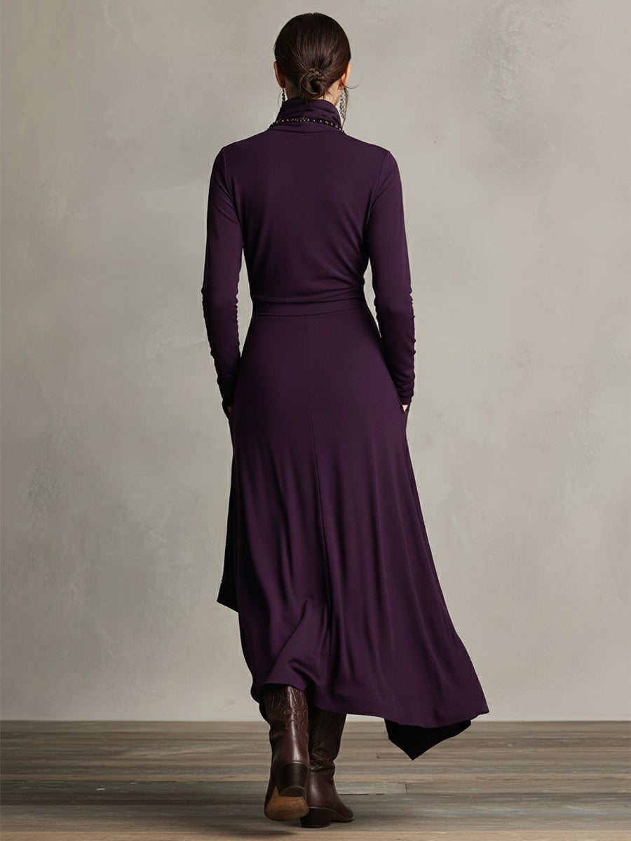 Natalia | Asymmetrical Knit Maxi Dress with Turtleneck